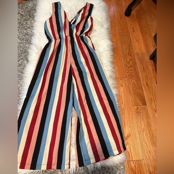 As U Wish Pants - Multicolor Striped Wide Leg Jumpsuit